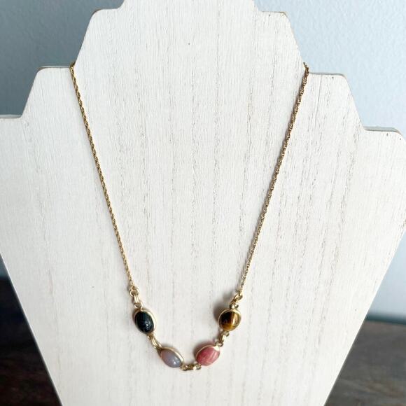 XiXi handmade multicolor stone station necklace on gold tone chain - Picture 1 of 11